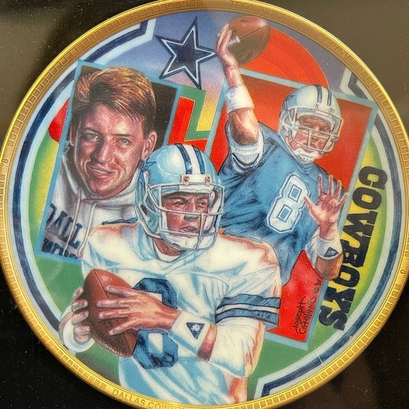 1991 Troy Aikman Small Collector's Art Plate Superstar Series NFL Dallas Cowboys - Picture 4 of 4